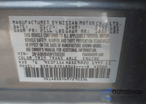 2024 Nissan Sentra S Xtronic Cvt z USA, uszkodzony, nr VIN 3N1AB8BV6RY290336